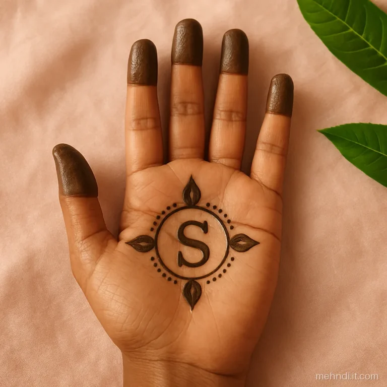 Single capital initial letter inside a gol tikki on the palm