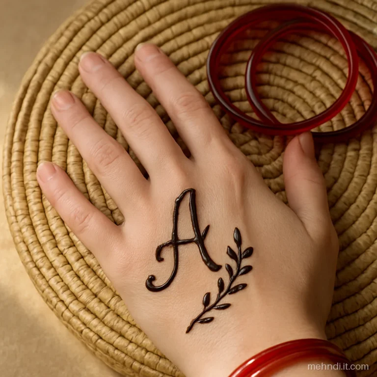 Back of hand with a cursive initial growing into a leafy vine