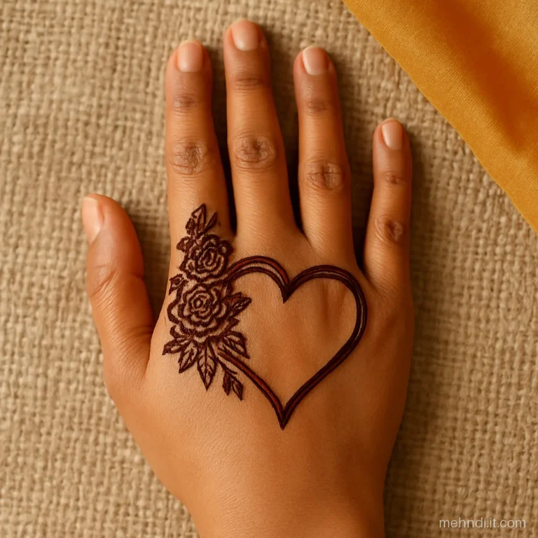 Large heart outline framed with roses on the back of the hand