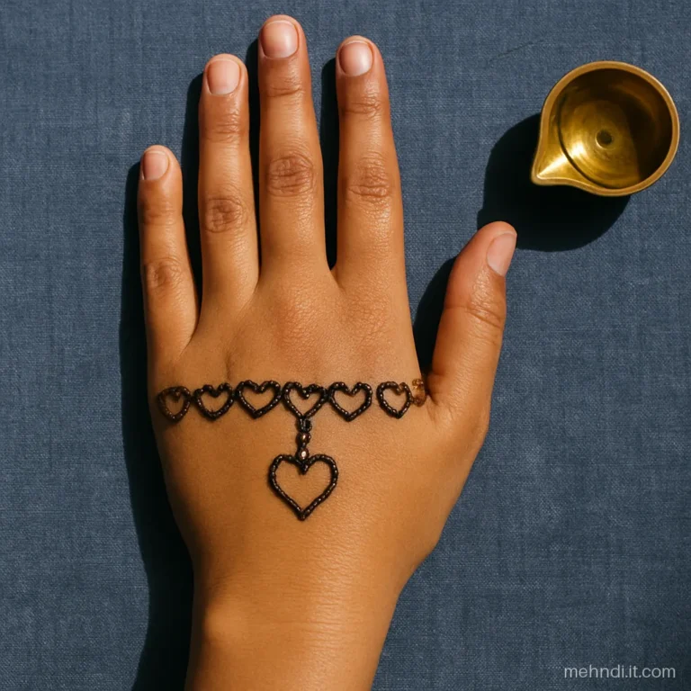 Chain of small hearts around the wrist with a single heart charm