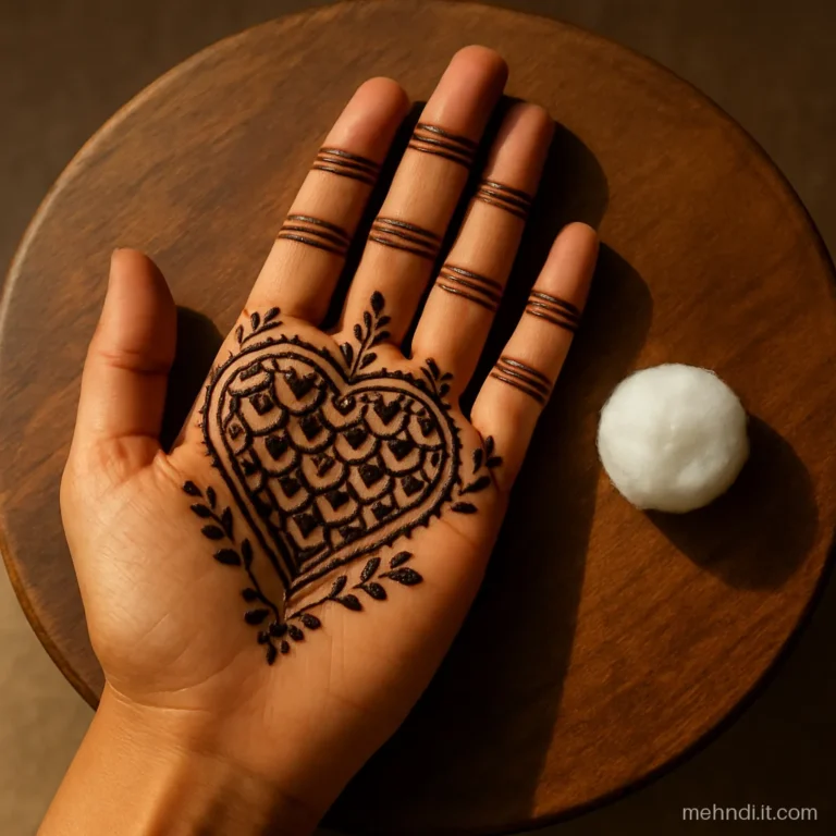Palm filled with a jaal where every cell is a small heart