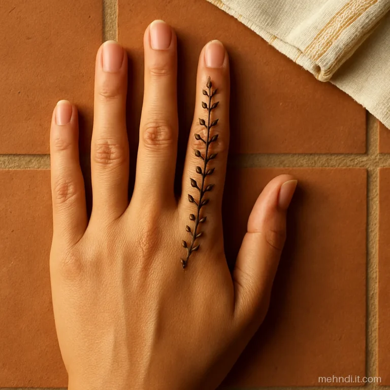 Name written down the side of the ring finger among tiny leaves