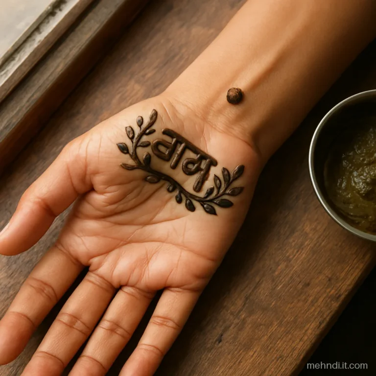 Wrist band where a name in script flows into a leafy bel