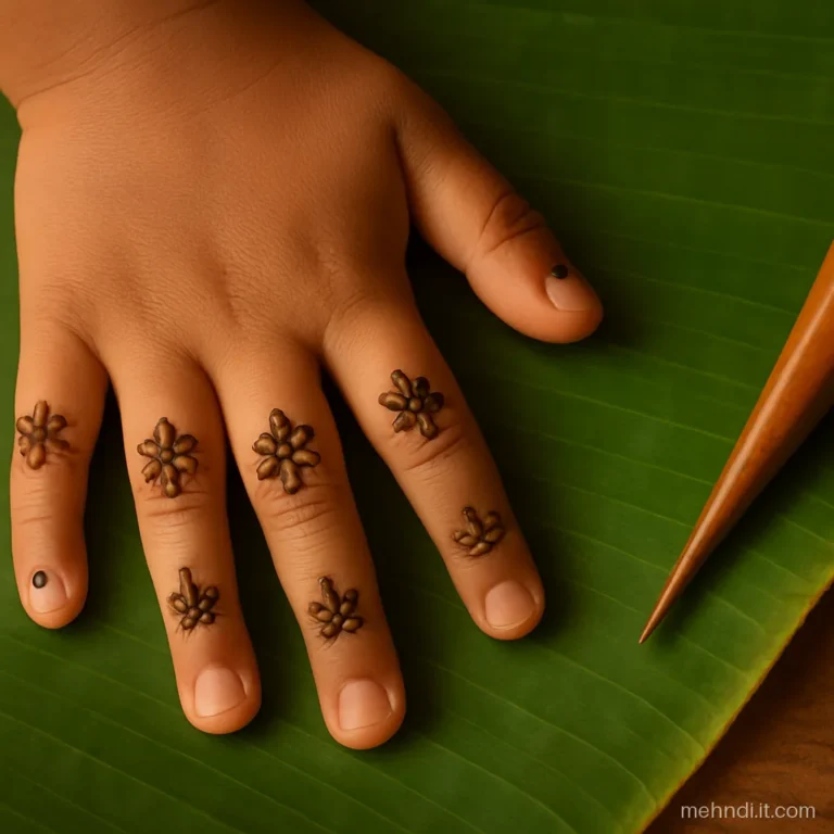 Small hand with a different tiny flower placed on every finger