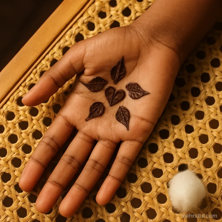Preteen palm with a small heart and four Arabic leaves around it