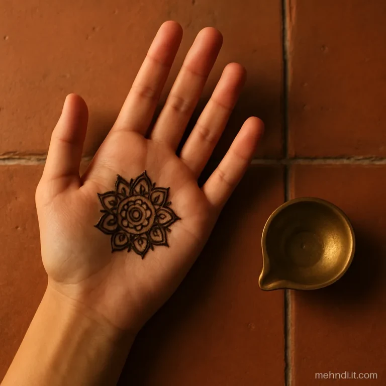 Small mandala with petal layers in the palm of a preteen girl