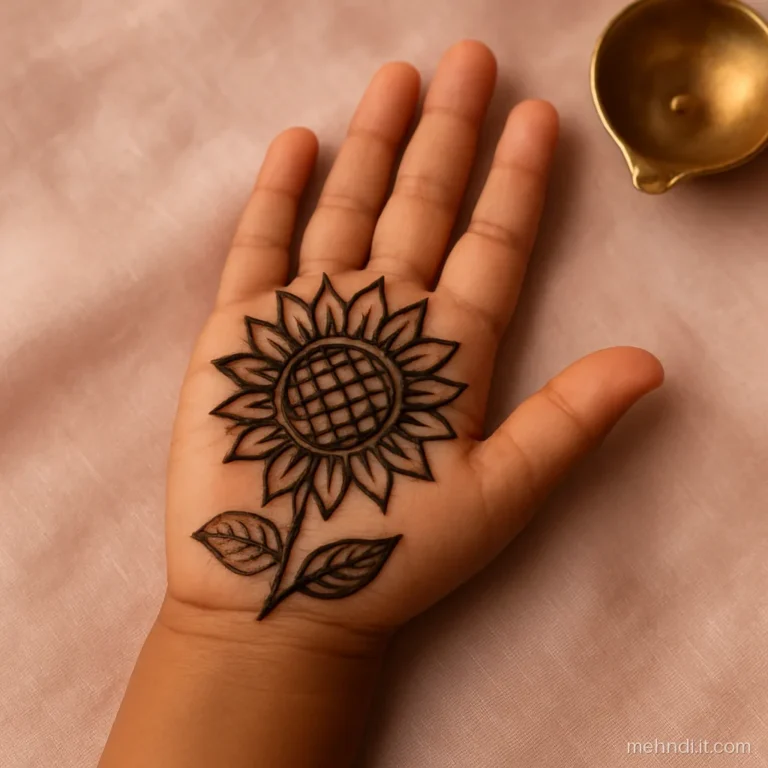 Small palm with a large sunflower whose centre is filled with checks