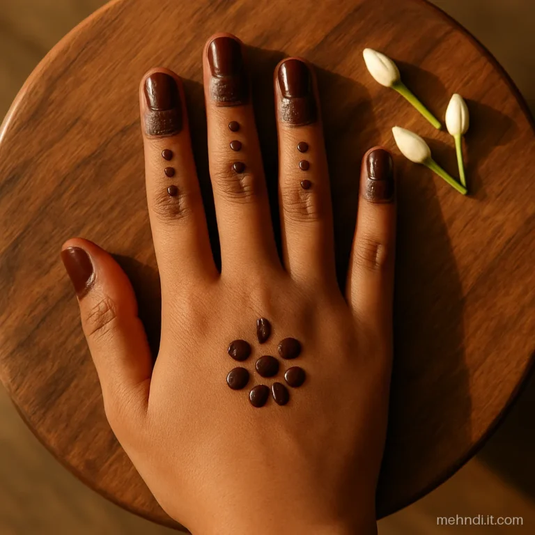 Front fingers with solid filled tips and a ladder of dots down each finger