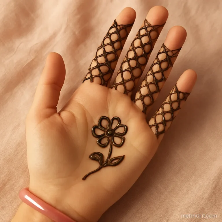 Fingers with fine jaal net and rose gold glitter on the crossing points