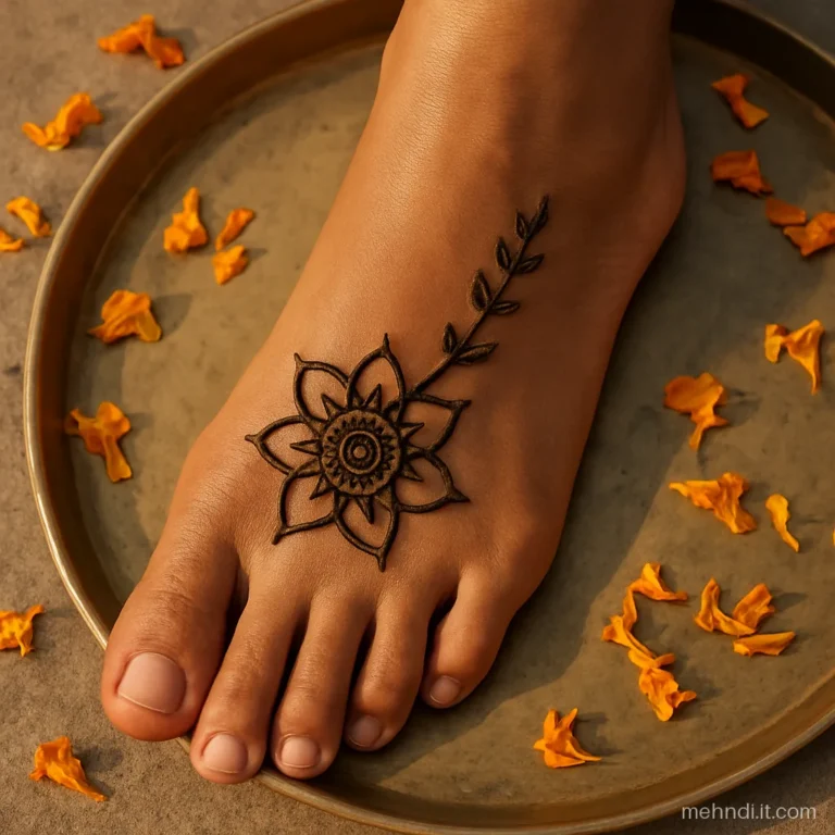 Single lotus on top of a woman's foot with a vine to the big toe