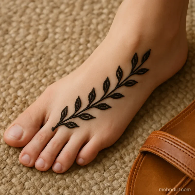 Slanting leaf vine across the top of a foot from ankle to big toe