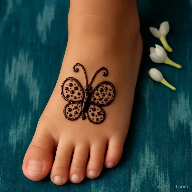 Small dotted butterfly on the instep of a child's foot