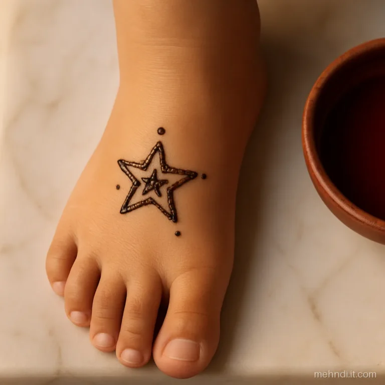 Small star with three dots on top of a child's foot