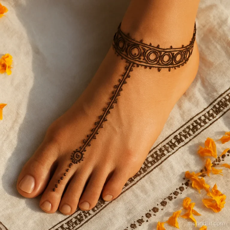 Ankle payal with a chain line running down to a toe ring