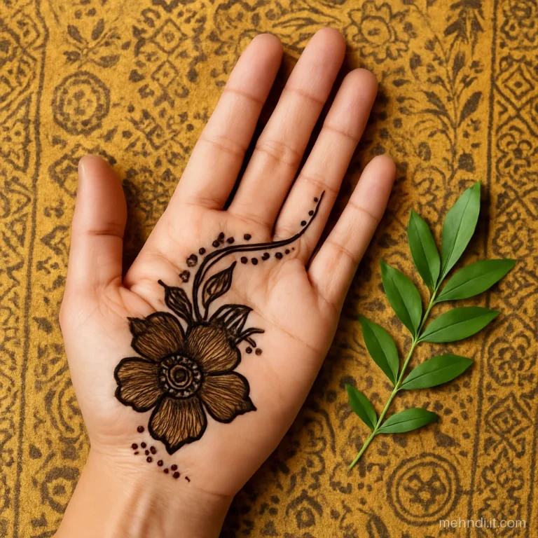 Curved trail of big shaded petals across a woman's palm