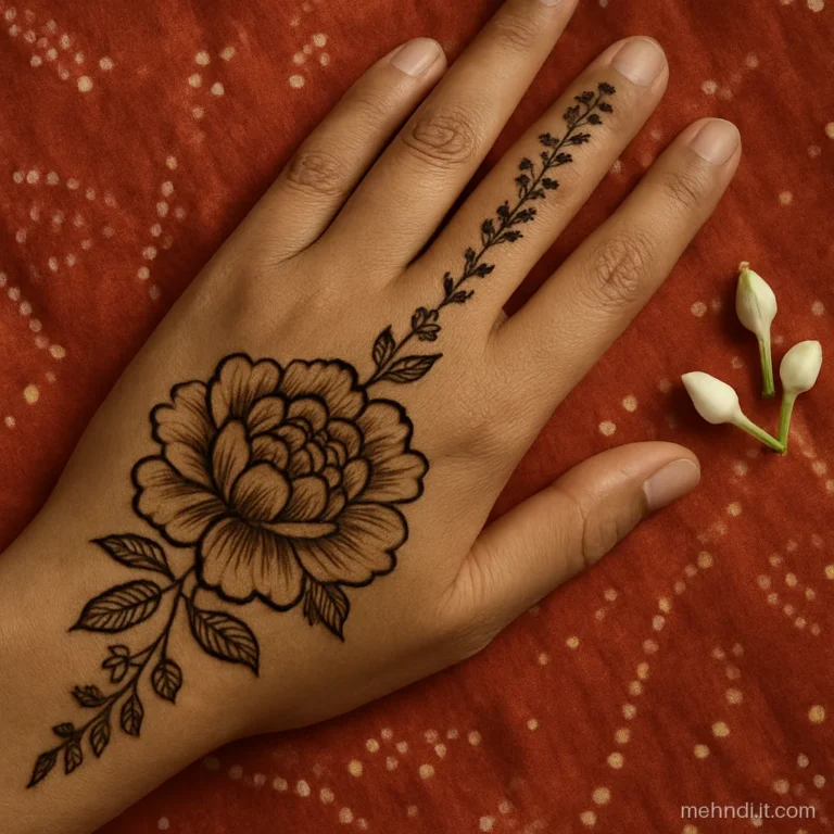 Large shaded peony on the wrist with small flowers rising up