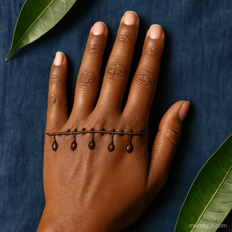 Dot line across the knuckles with small hanging teardrops