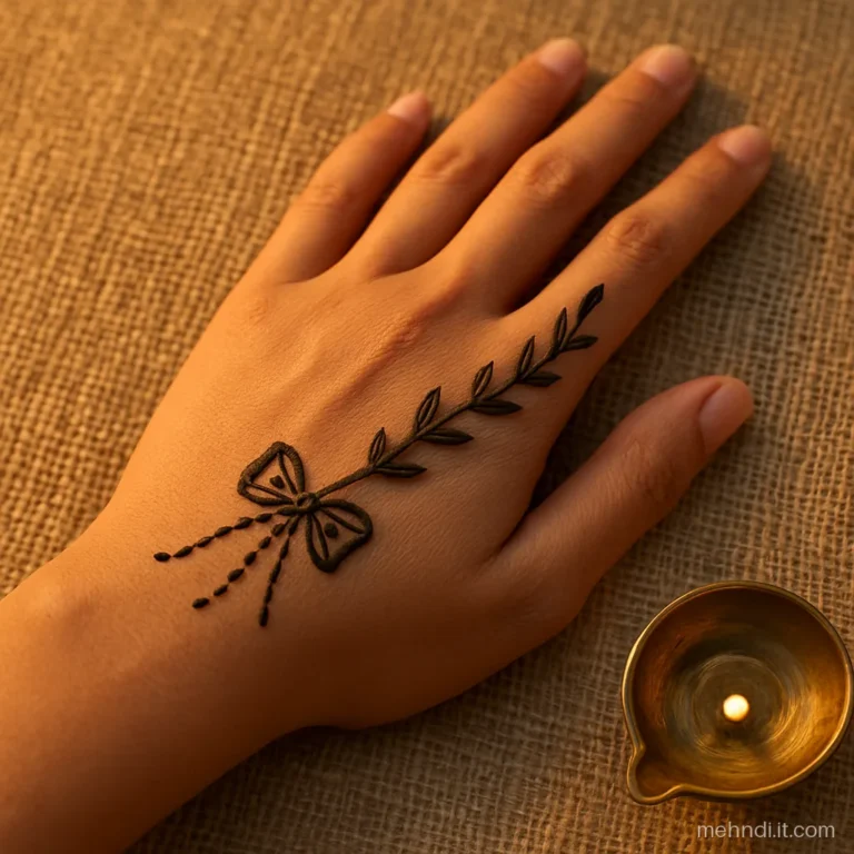 Small bow on the wrist with a thin trail to the ring finger