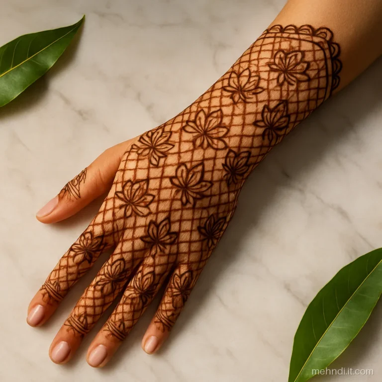 Rows of lotus flowers inside a fine net from fingers to elbow