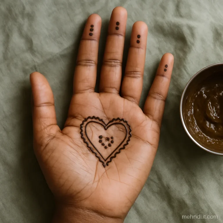 Small outline heart with a dotted heart inside on a palm