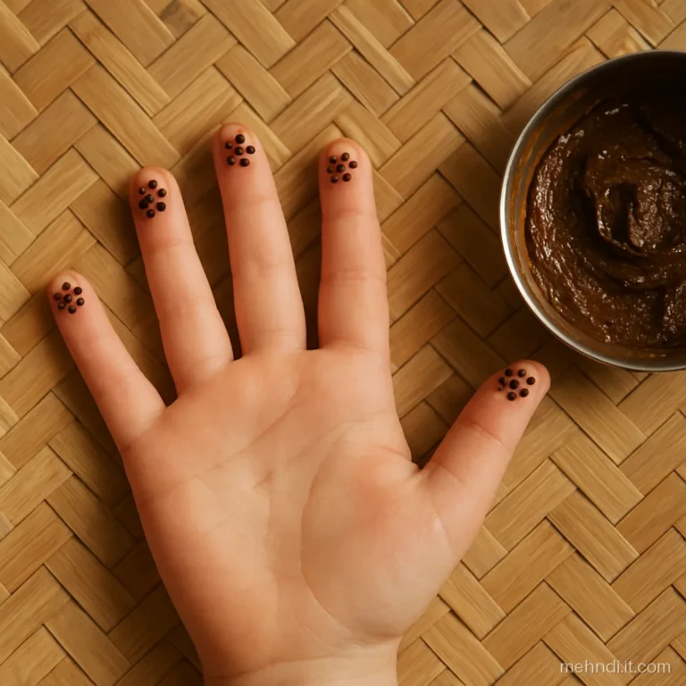 Tiny five dot flowers on each fingertip of a child's hand