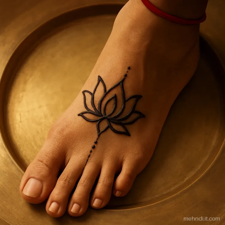 Lotus on top of a woman's foot with dots on each toe
