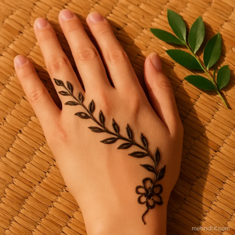 Leafy vine wrapped around the thumb running down to the wrist