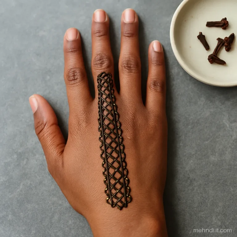 Straight strip of fine net down the centre of a woman's palm