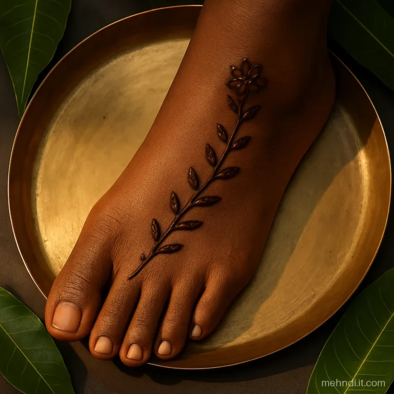 Top of a foot with a vine growing from the big toe up to the ankle bone