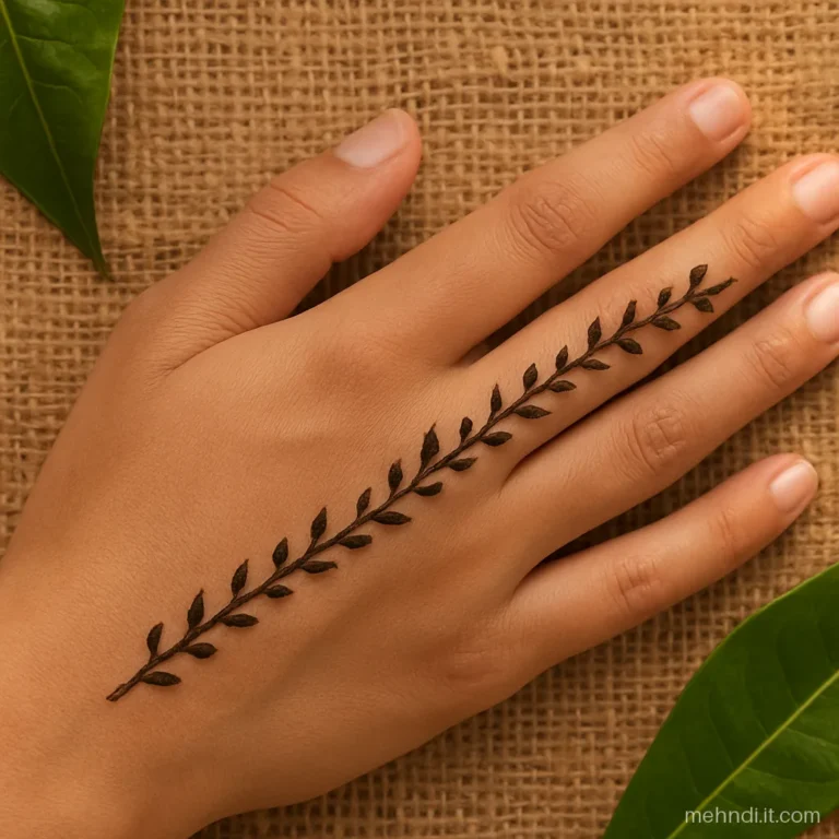 Side of the index finger with a slim vine running from the base to the tip