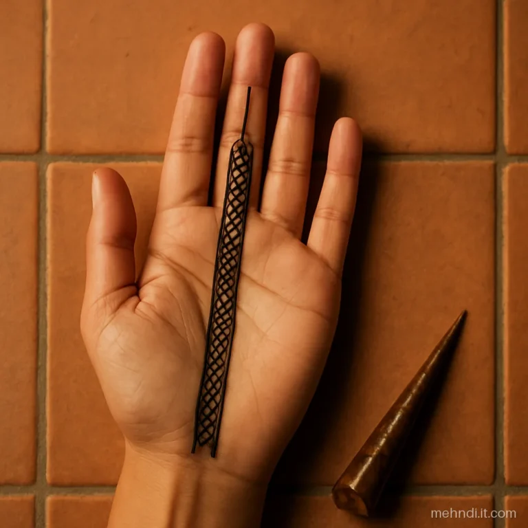 Palm with one vertical strip of jaal running from the wrist to the middle finger