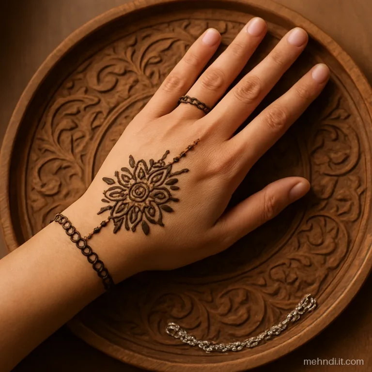 Beaded wrist band joined by a thin line to a beaded ring on the thumb.