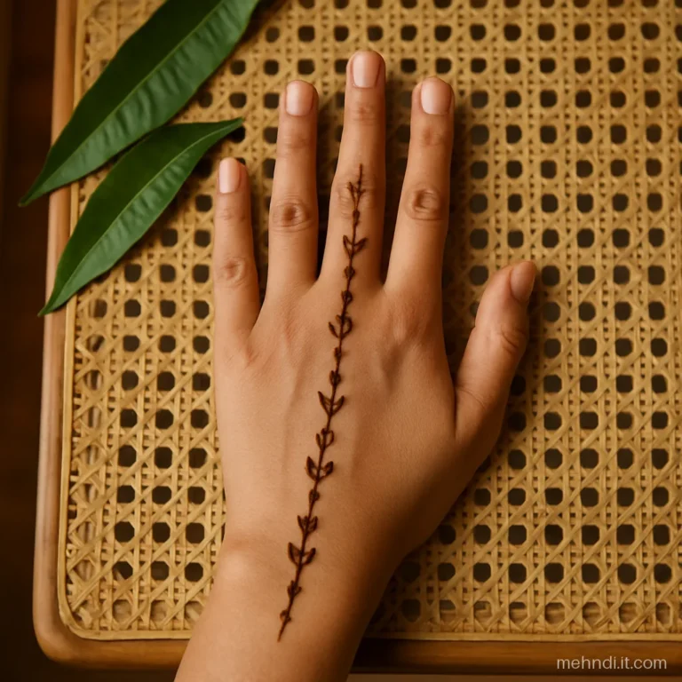 Straight line of graded dots down the middle finger and centre of the hand.