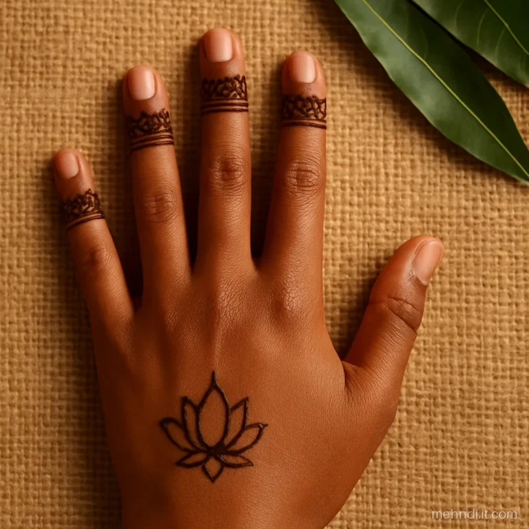 Lace edged finger caps with a small lotus kamal on the back of the thumb.