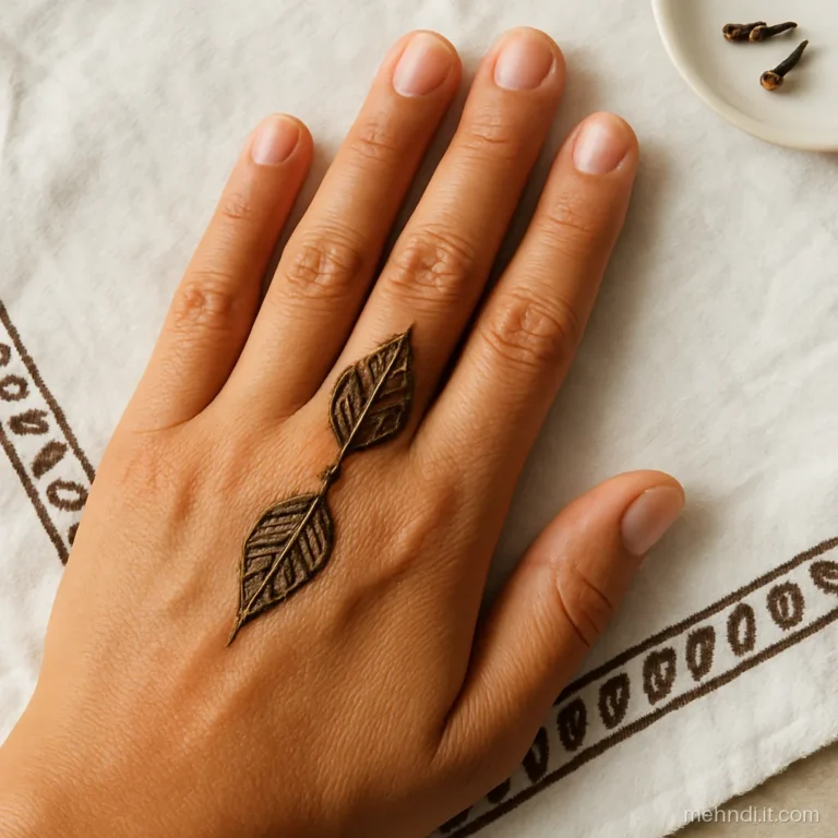 Two small veined leaves meeting tip to tip at the middle knuckle.