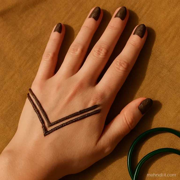 Pointed arch finger caps on the back of the hand with a V shaped wrist band.