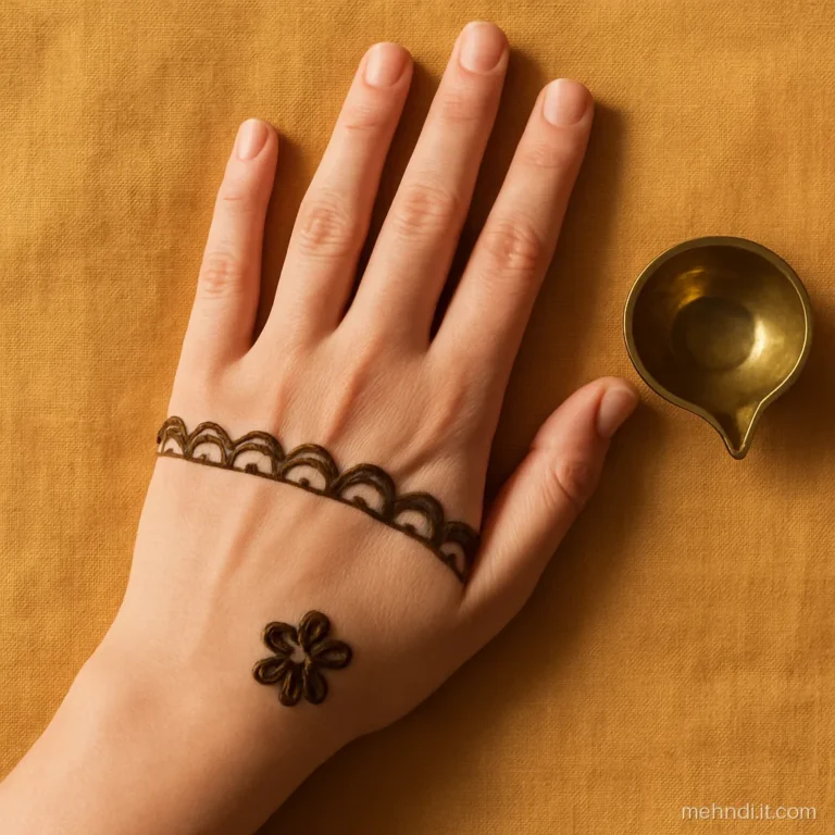 Simple scalloped line across the wrist with one dot inside each curve.
