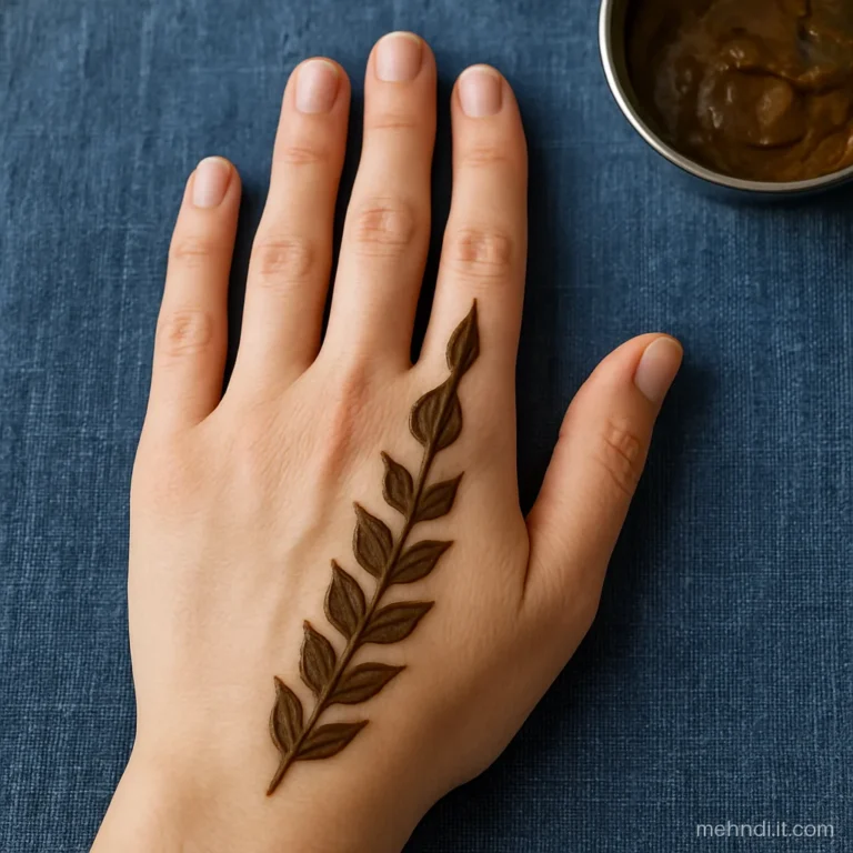 Trail of pointed shagun leaves getting smaller from the knuckle to the wrist.