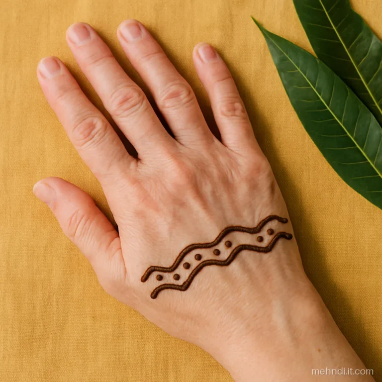 Three parallel wavy henna lines drawn across the wrist.