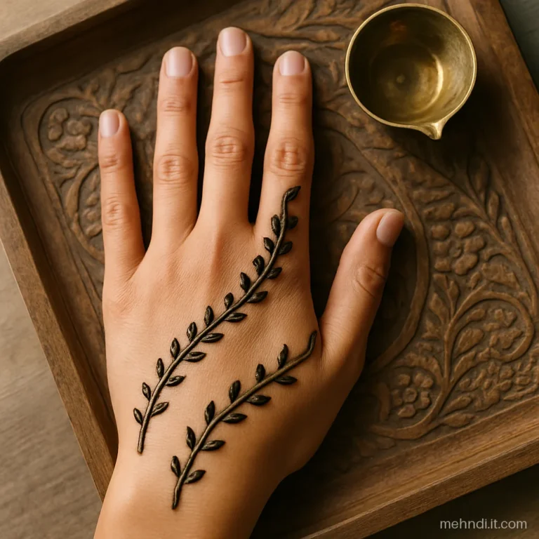 Two parallel thin vines starting at the thumb and sweeping across the hand.