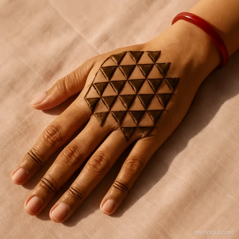 Grid of alternating filled and bare triangles on the back of a hand